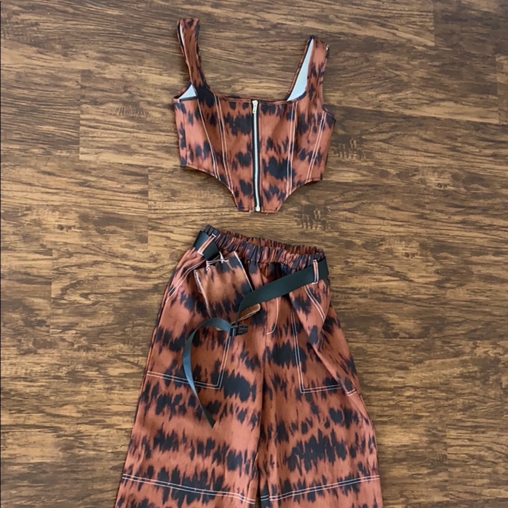 2 Piece Missguided Brown Tie Dye Corset Top & B